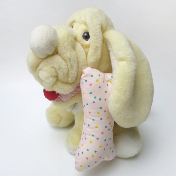Vintage 80s Wrinkles Plush Dog With Bone! - Picture 3 of 9